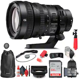 Sony - FE PZ 28-135mm f/4 G OSS Lens + BackPack + 64GB Card + More (International Model) - Black