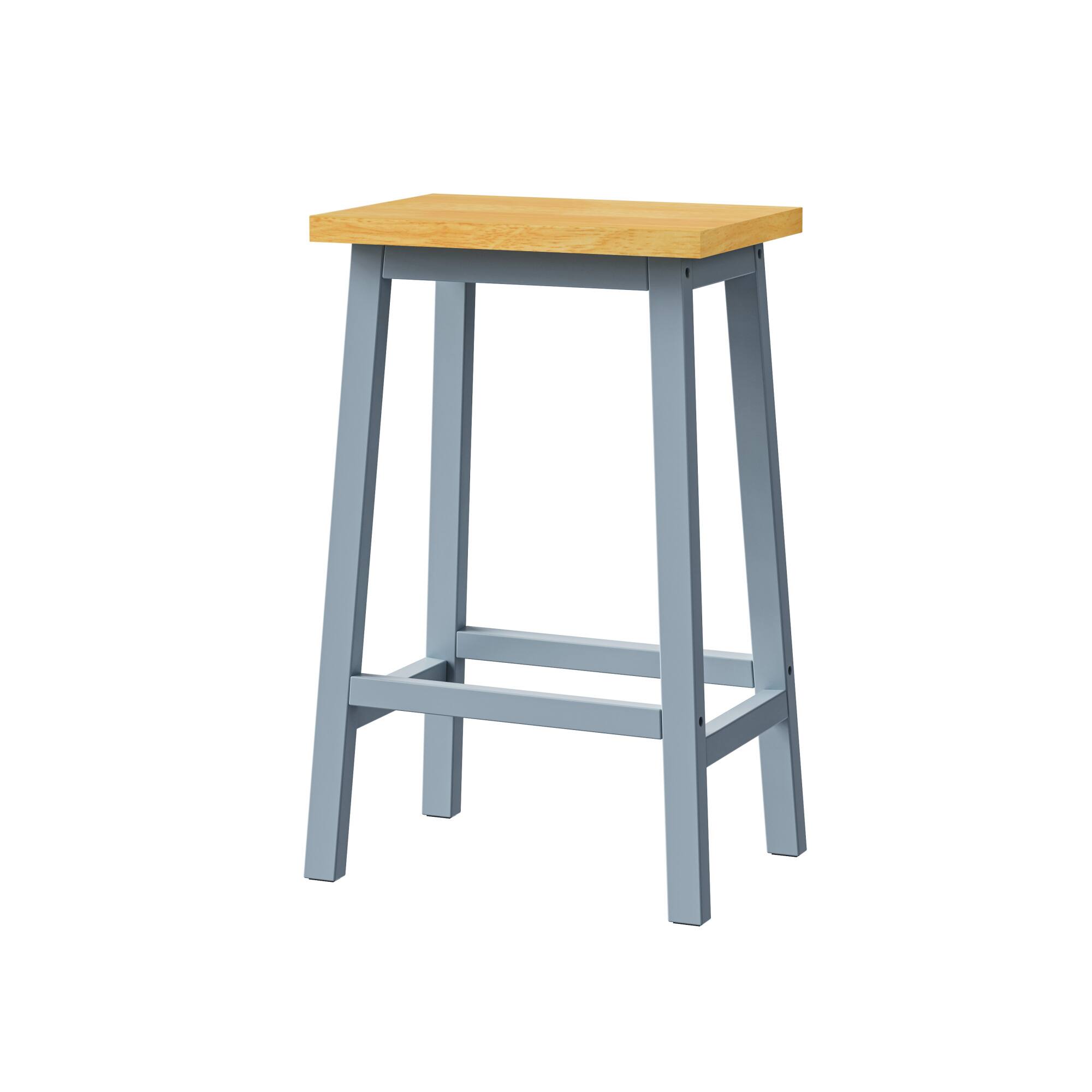 Alt View 3. GOODSILO - Set of 2 Solid Wood Bar Stools with Footrests, Farmhouse Style Counter Height Stools - Grey-Blue.