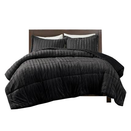 Front. Gracie Mills - Gracie Mills Wilfred Faux Fur Comforter Set - Black.