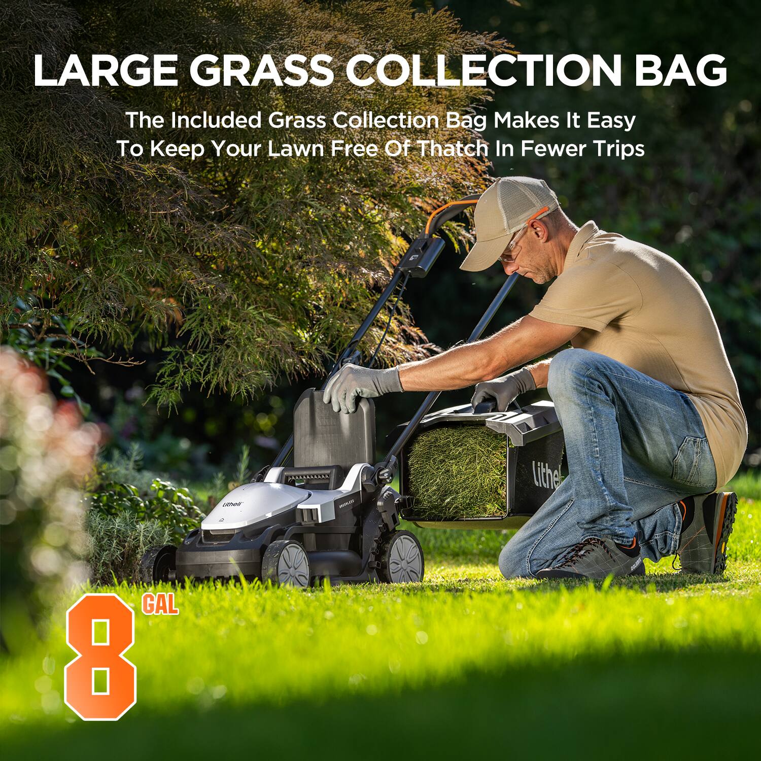 LARGE GRASS COLLECTION BAG
The Included Grass Collection Bag Makes It Easy To Keep Your Lawn Free Of Thatch In Fewer Trips
8 GAL