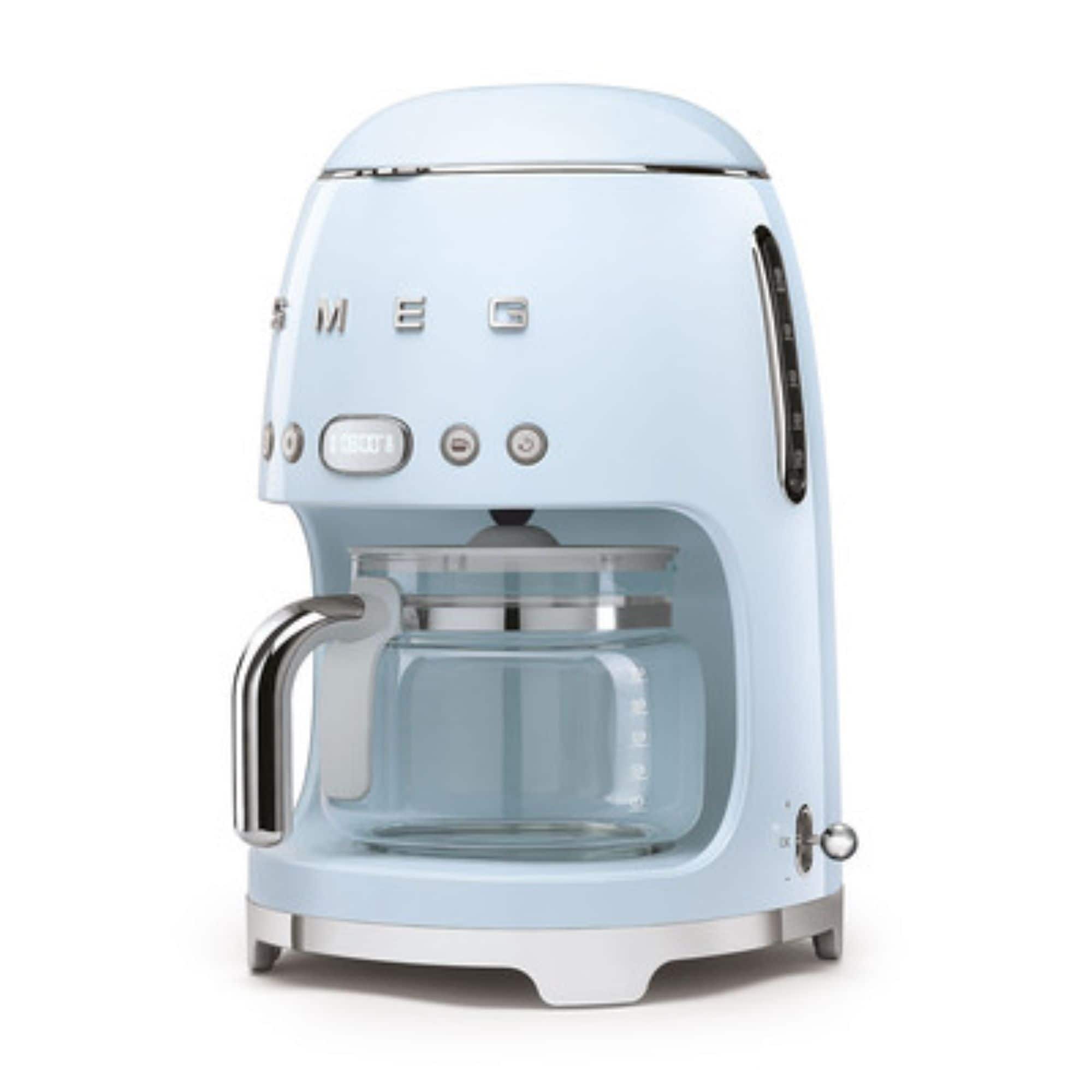 Angle. SMEG - DCF02 Drip 10-Cup Coffee Maker - Pastel Blue.