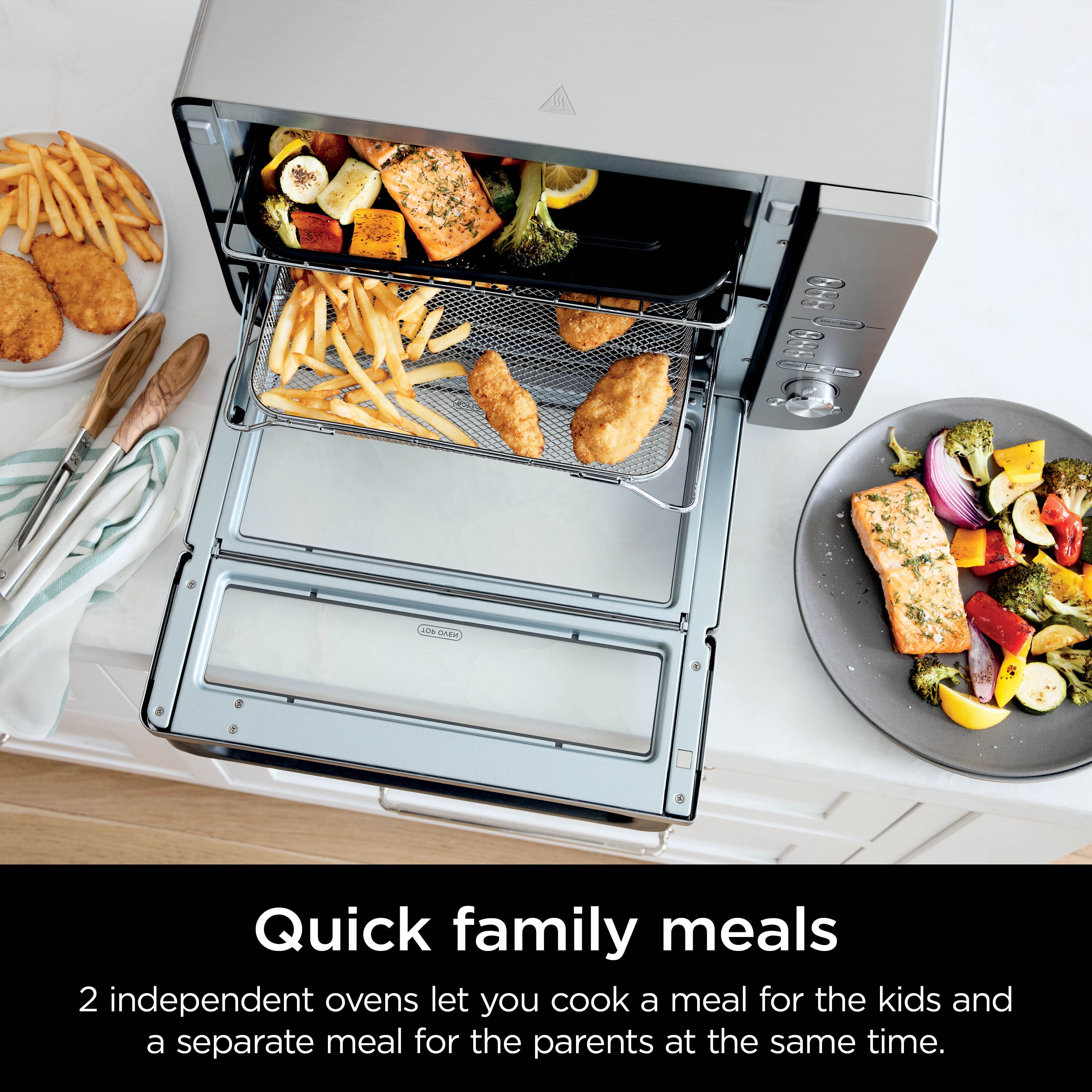 Quick family meals: 2 independent ovens let you cook a meal for the kids and a separate meal for the parents at the same time.