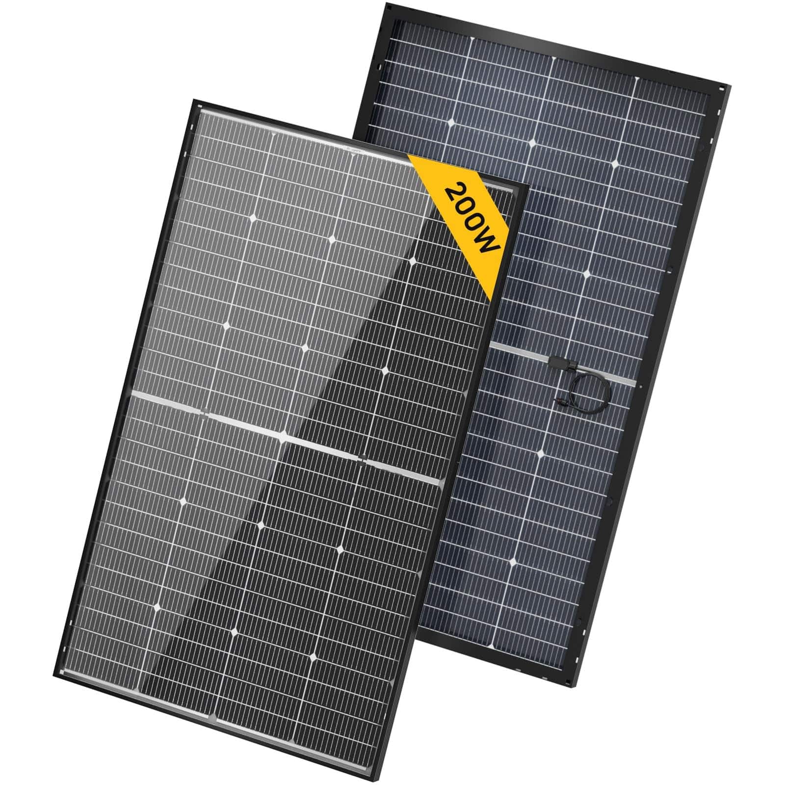 BougeRV - 1PC 12V N-Type 16BB 200W Bifacial Solar Panel for RV Camping Boat Marine Home Curve Surface - Black