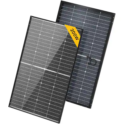 Front. BougeRV - 1PC 12V N-Type 16BB 200W Bifacial Solar Panel for RV Camping Boat Marine Home Curve Surface - Black.