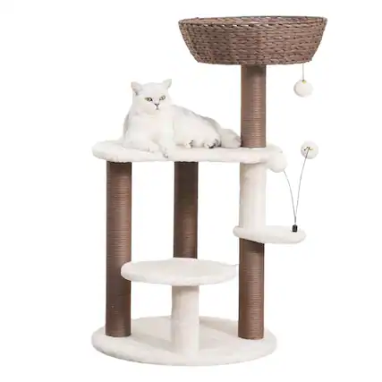 Front. PetPals - Group Quartz Handwoven Eco-Friendly Cat Tree, Paper Rope Scratching Posts, 36" - White.