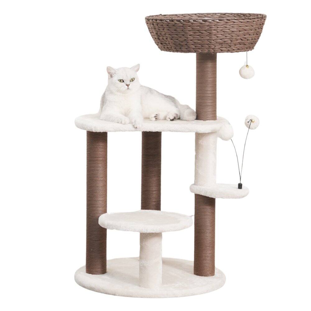 Front. PetPals - Group Quartz Handwoven Eco-Friendly Cat Tree, Paper Rope Scratching Posts, 36" - White.