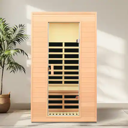 Front. Boyel Living - Hemlock Two-Person Far Infrared Indoor Sauna with Bluetooth and LED Lights - Natural Wood.
