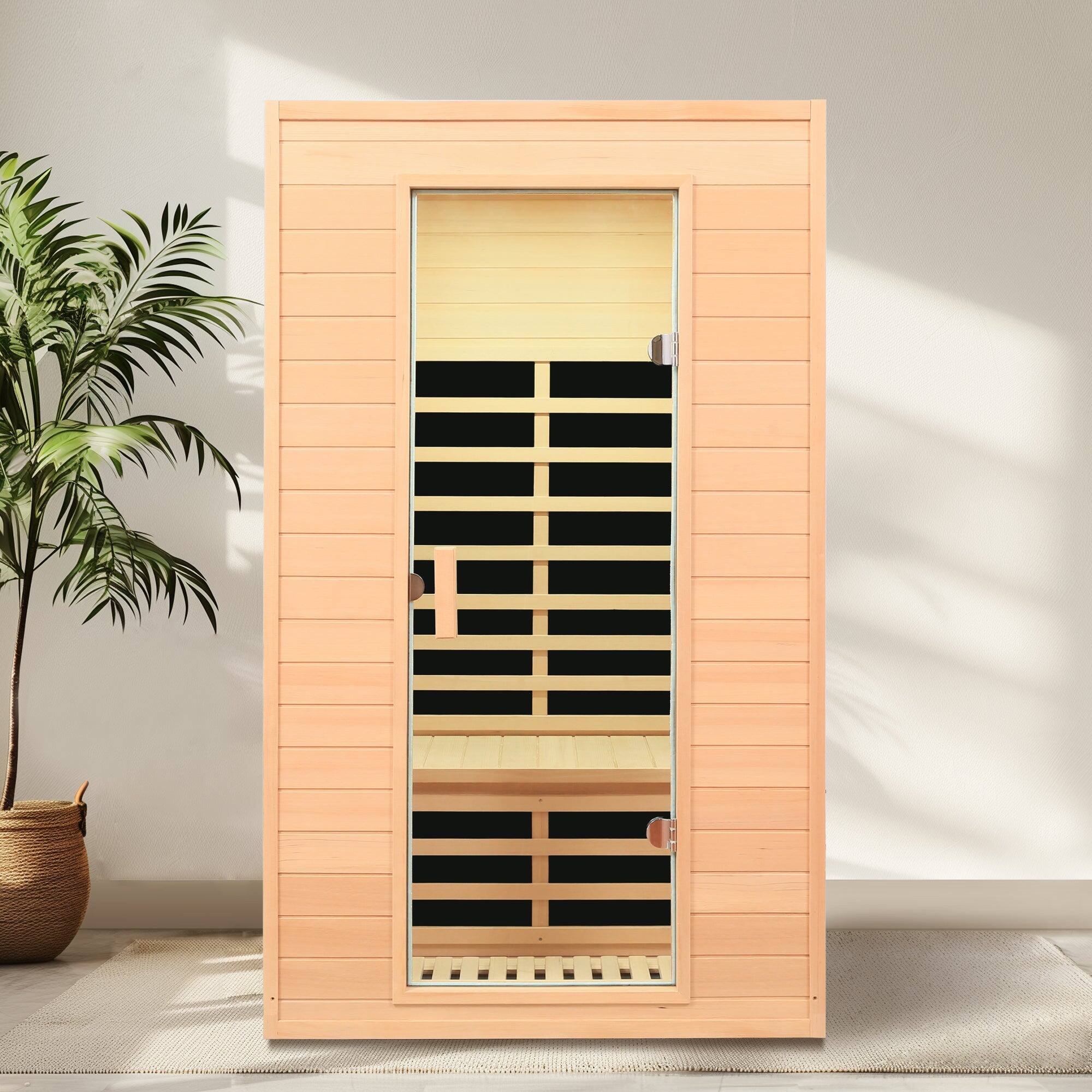 Front. Boyel Living - Hemlock Two-Person Far Infrared Indoor Sauna with Bluetooth and LED Lights - Natural Wood.