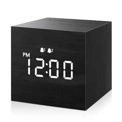 Front. Dazzed Corner - 2.5-inch Cubic Mini Alarm Clock, Digital LED Time Display Electric Clocks - Black.
