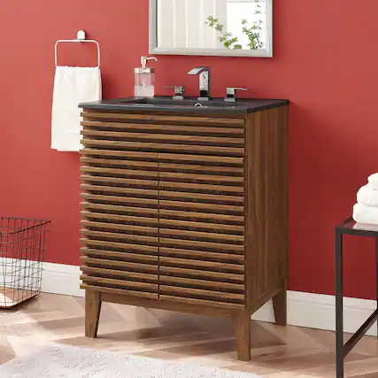 Front. Modway - Render Bathroom Vanity with Black Basin Included - Walnut Black.