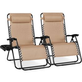 Best Choice Products - Set of 2 Extra Wide Zero Gravity Lounge Chair Recliners w/ Cup Holder - Sand