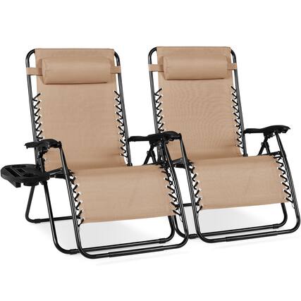 Front. Best Choice Products - Best Choice Products Set of 2 Extra Wide Zero Gravity Lounge Chair Recliners w/ Cup Holder - Sand - Sand.