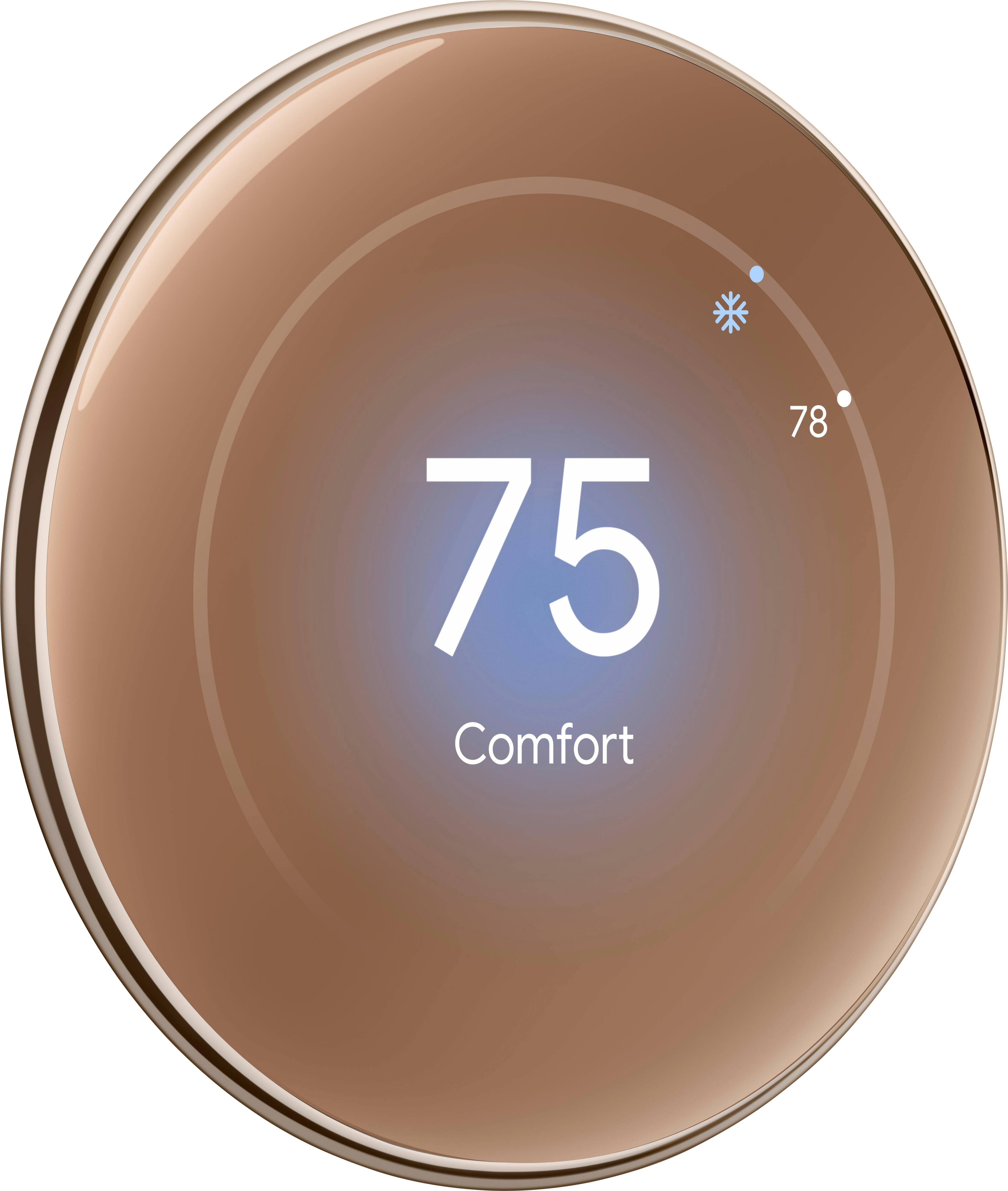 Angle. Google - Nest Learning Thermostat (4th gen) with Nest Temperature Sensor (2nd gen) - Polished Gold.