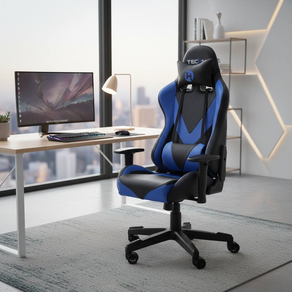 Alt View 6. Forest'nSky - Sport  Blue Office-PC Gaming Chair, Ergonomic High-Back Racing Style - Blue.
