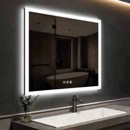 LOVMOR - 30x30 Inch LED Bathroom Mirror with Anti Fog Dimmable Lights 3 Color Temperature Memory Function ETL Certified - slive