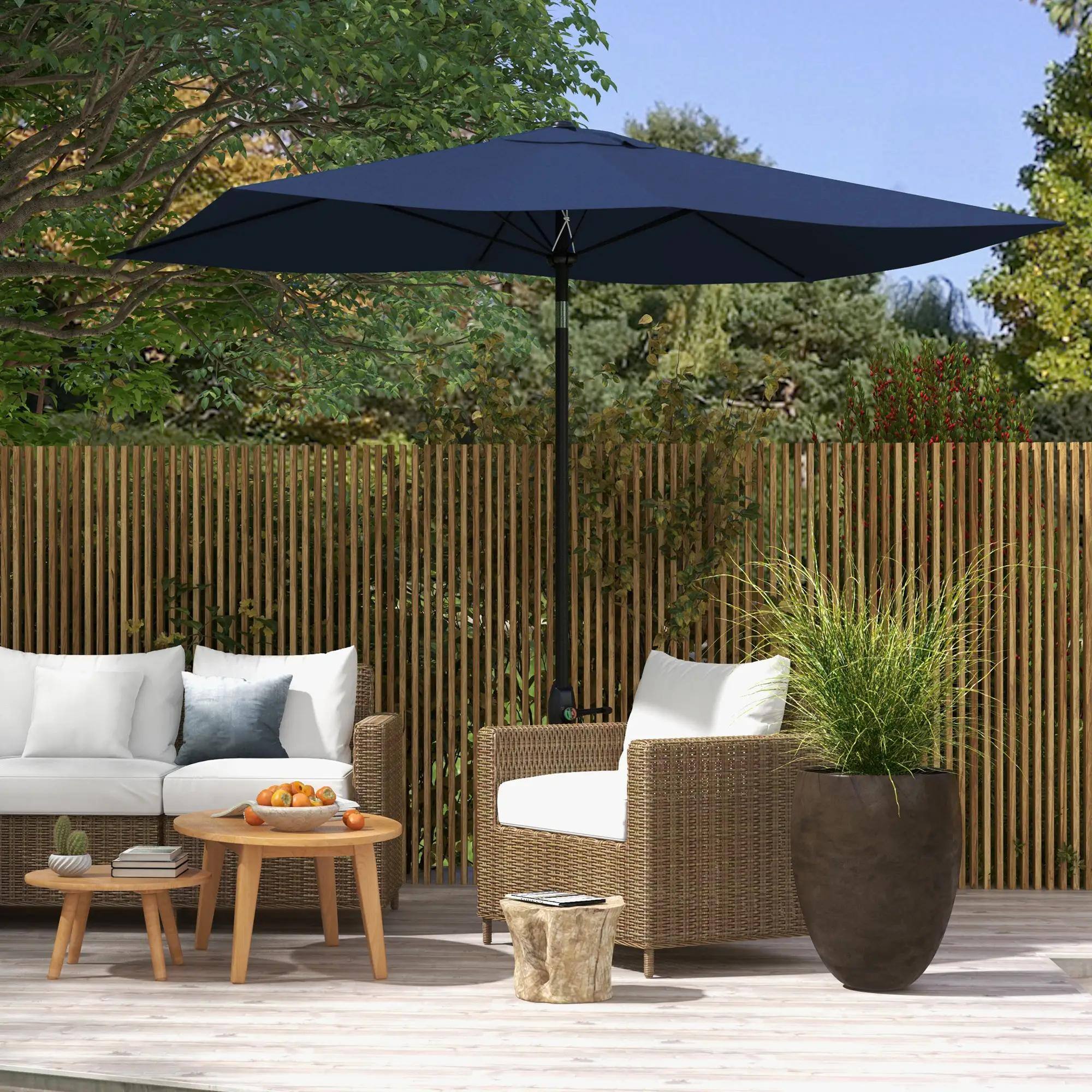 Alt View 6. Spaco - Spaco 6.5 x 10 Ft Rectangular Patio Umbrella, Crank Lift, Tilt Outdoor Shade - Blue.