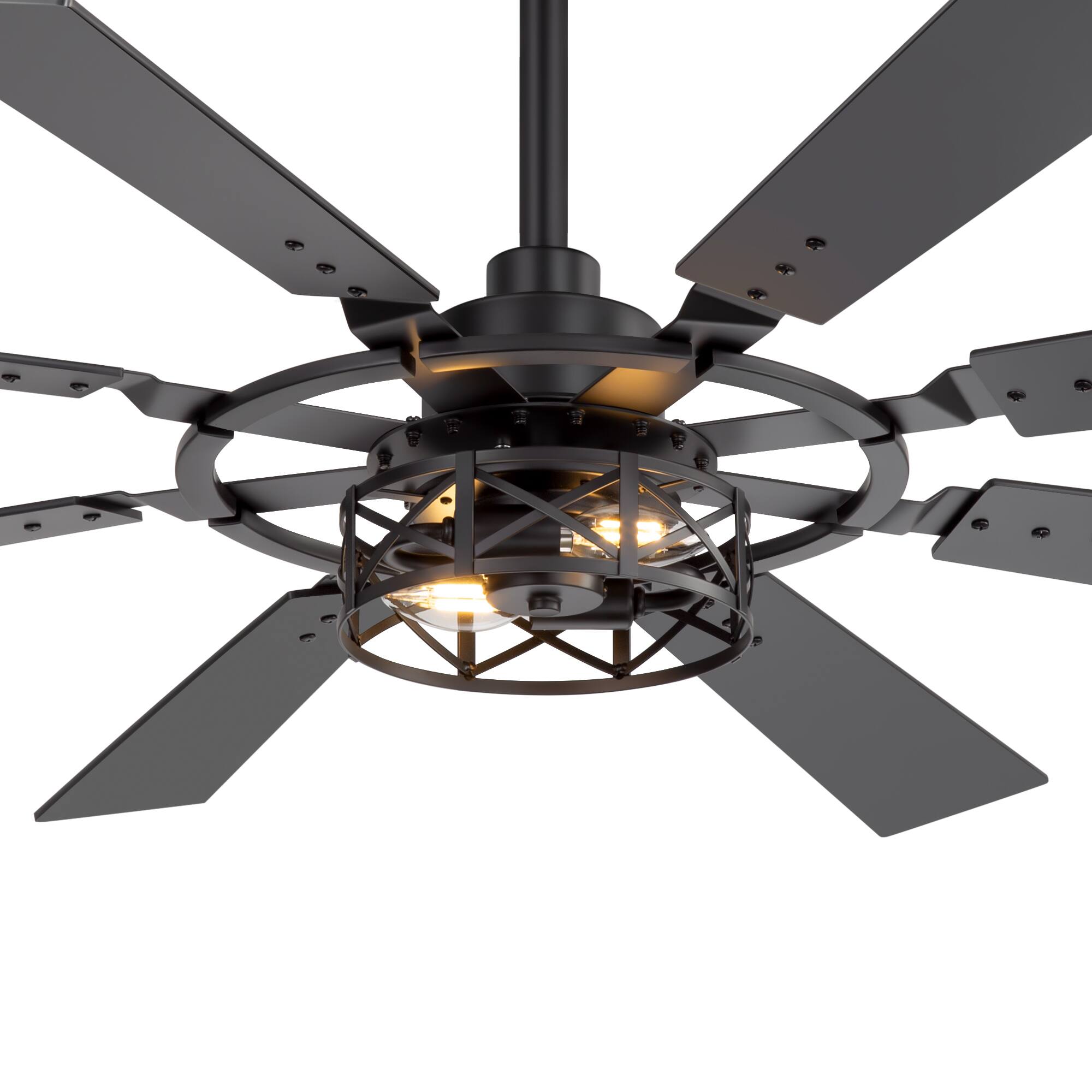 Angle. Breezary - 52'' Indoor Ceiling Fan with Light and Remote , 8 Reversible Blades, Timer, 6-Speed DC Motor, 4″& 8″ Downrod - Matte Black.
