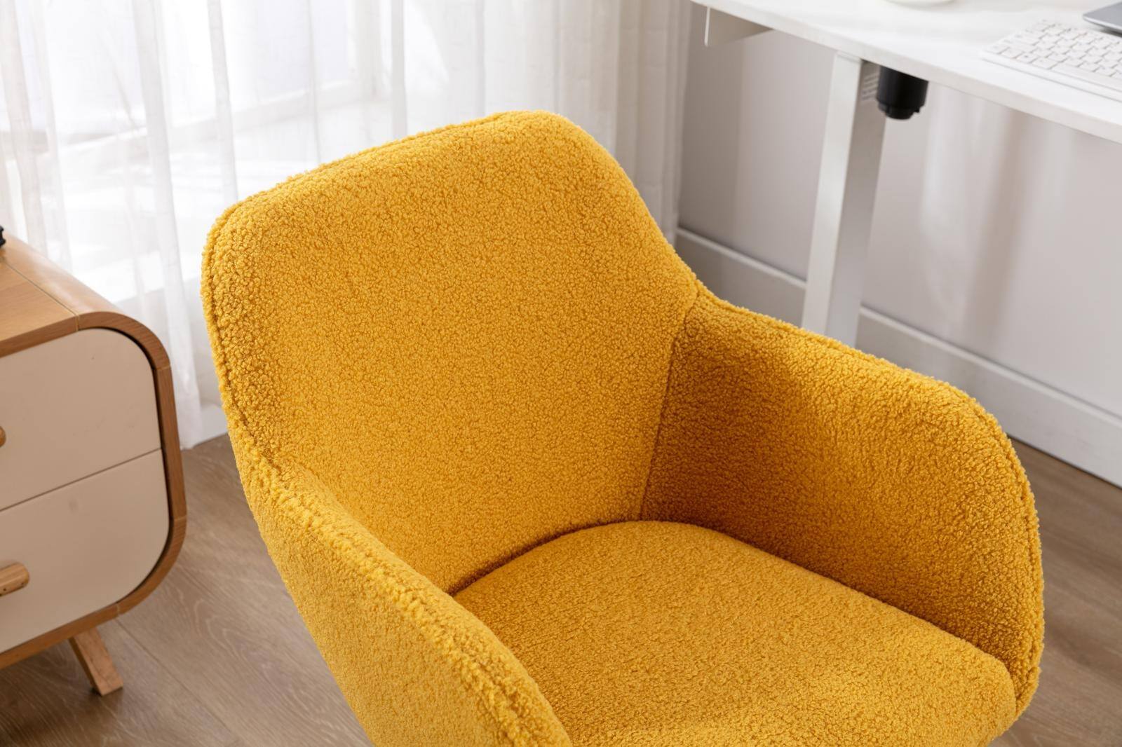 Alt View 2. Spaco - Spaco Modern Teddy Fabric Office Chair with Gold Metal Legs, Adjustable Swivel Desk Chair for Bedroom and Home Office - Yellow Teddy.
