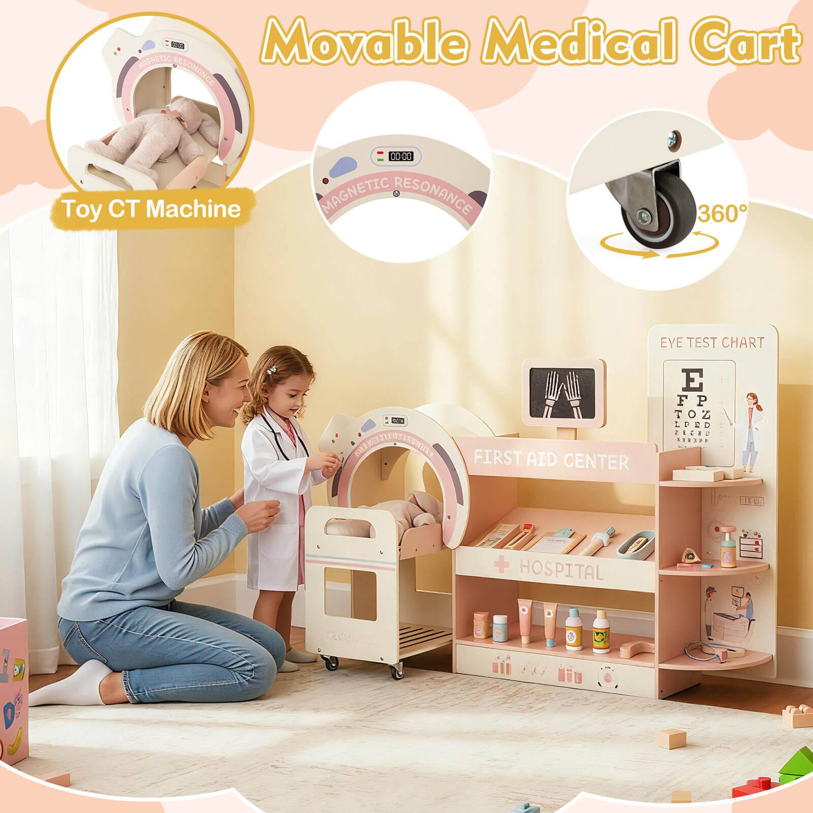 Movable Medical Cart

Toy CT Machine

MAGNETIC RESONANCE

360

EYE TEST CHART

111 STUDIOS HAPPY FIRST AID CENTER

+ HOSPITAL