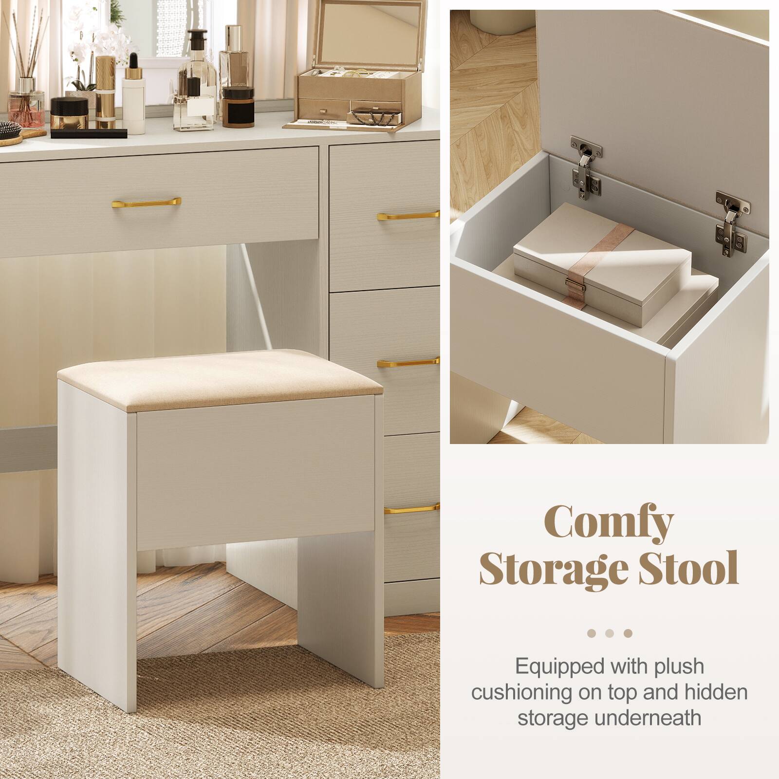 Comfy Storage Stool

Equipped with plush cushioning on top and hidden storage underneath