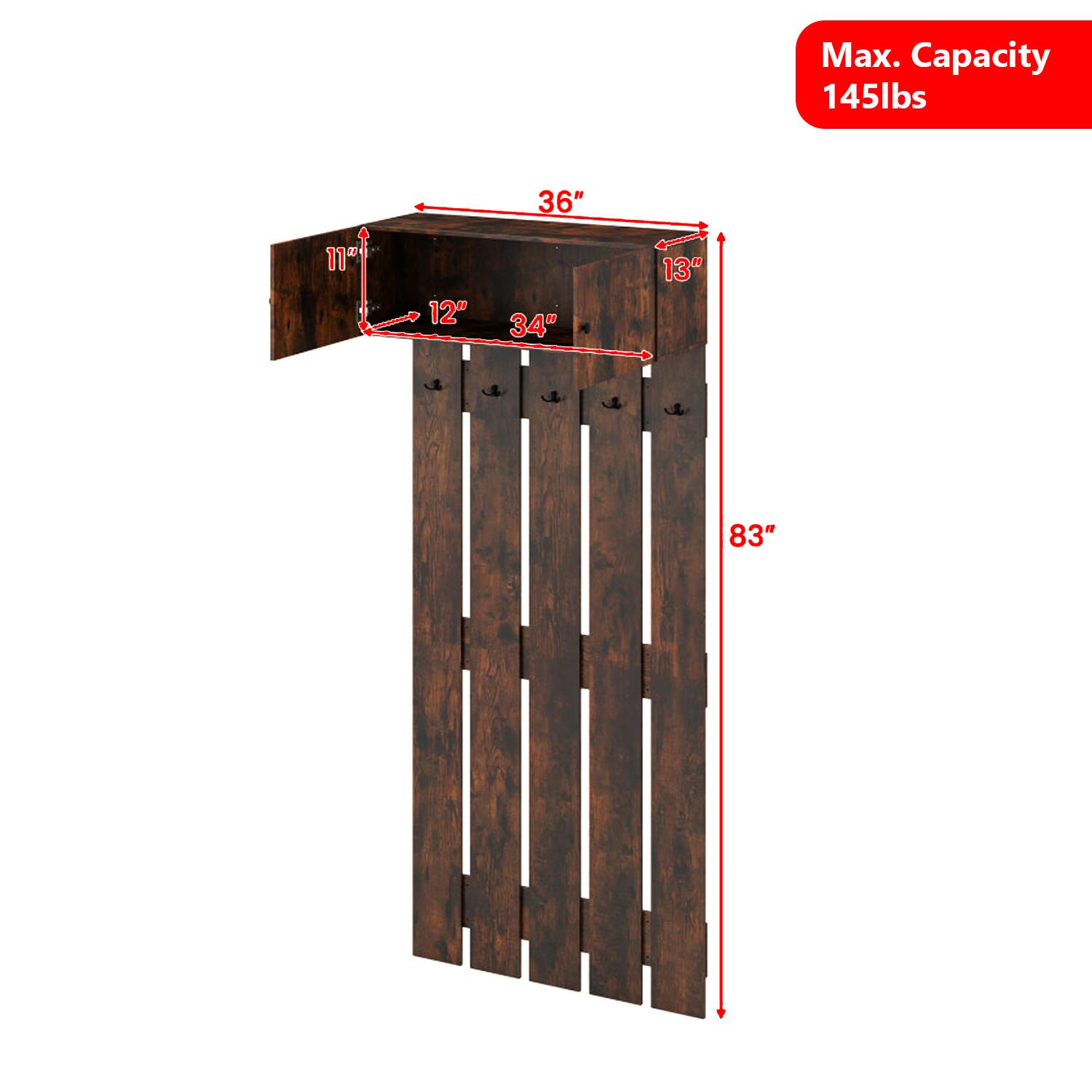 Max. Capacity 145lbs  
36"  
11"  
12"  
34"  
13"  
83"