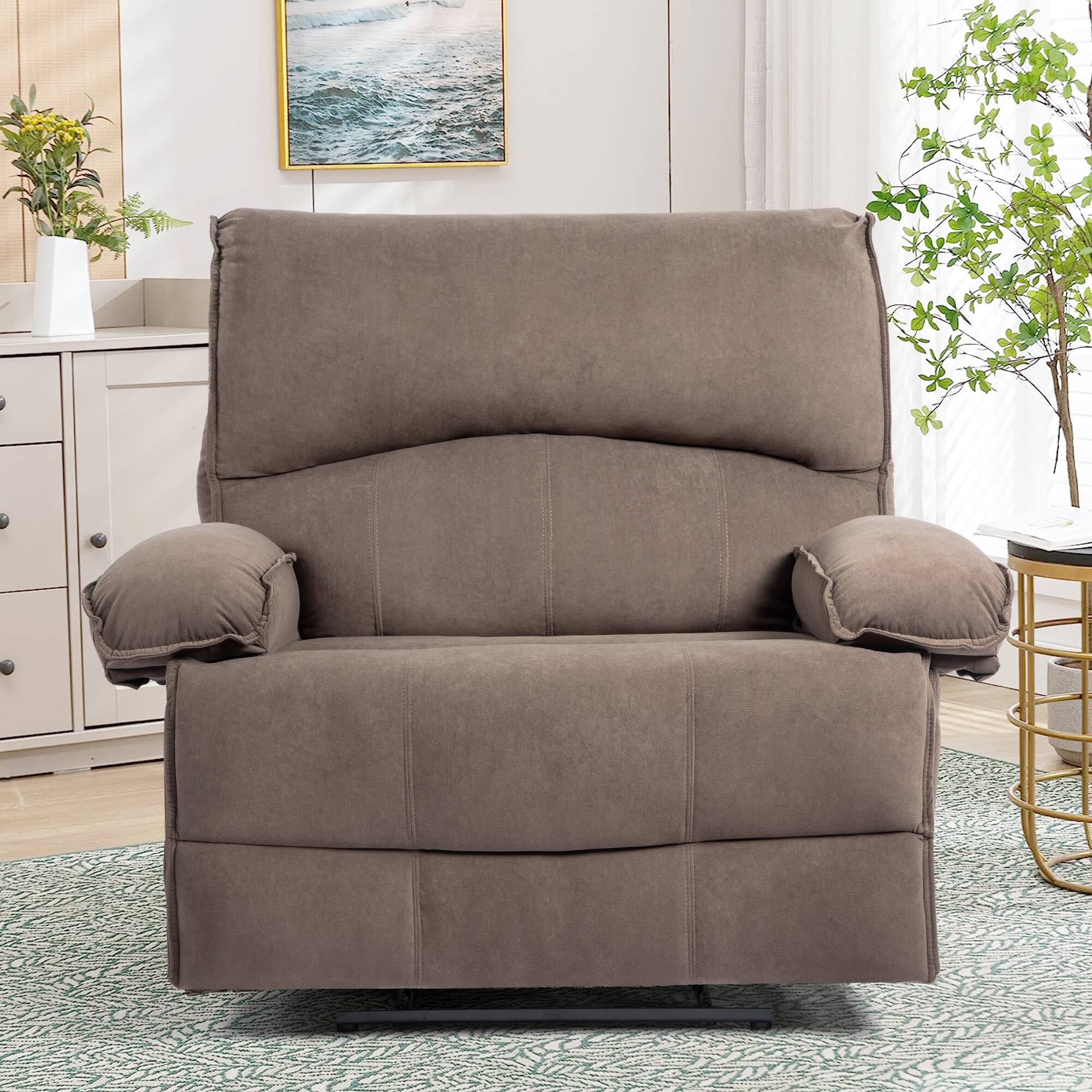 Angle. APRILSOUL - Oversized Manual Recliner Chair Sofa for Living Room - Brown.
