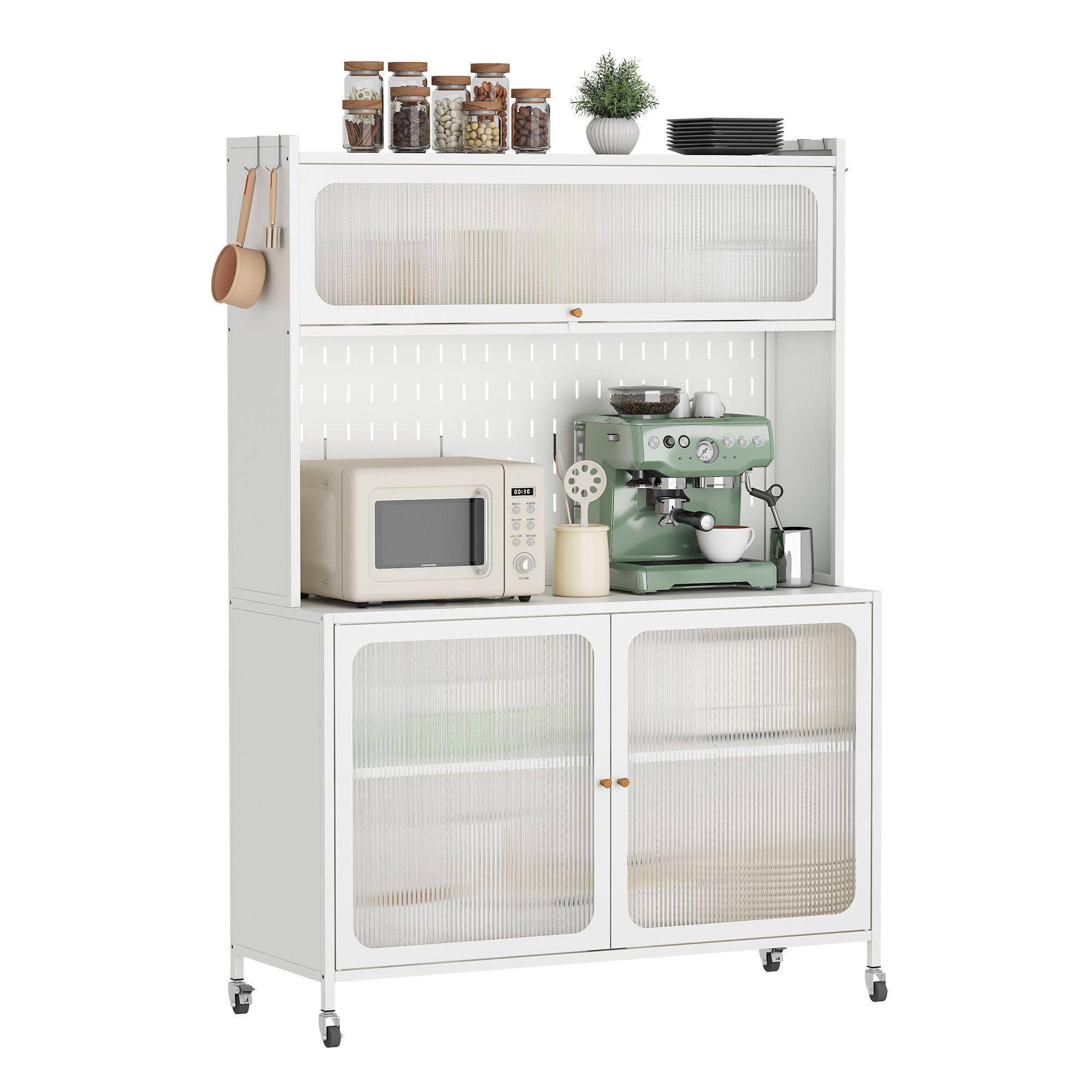 Mirfee - Tall Kitchen Pantry Cabinet with Glass Doors & Adjustable Shelves - White
