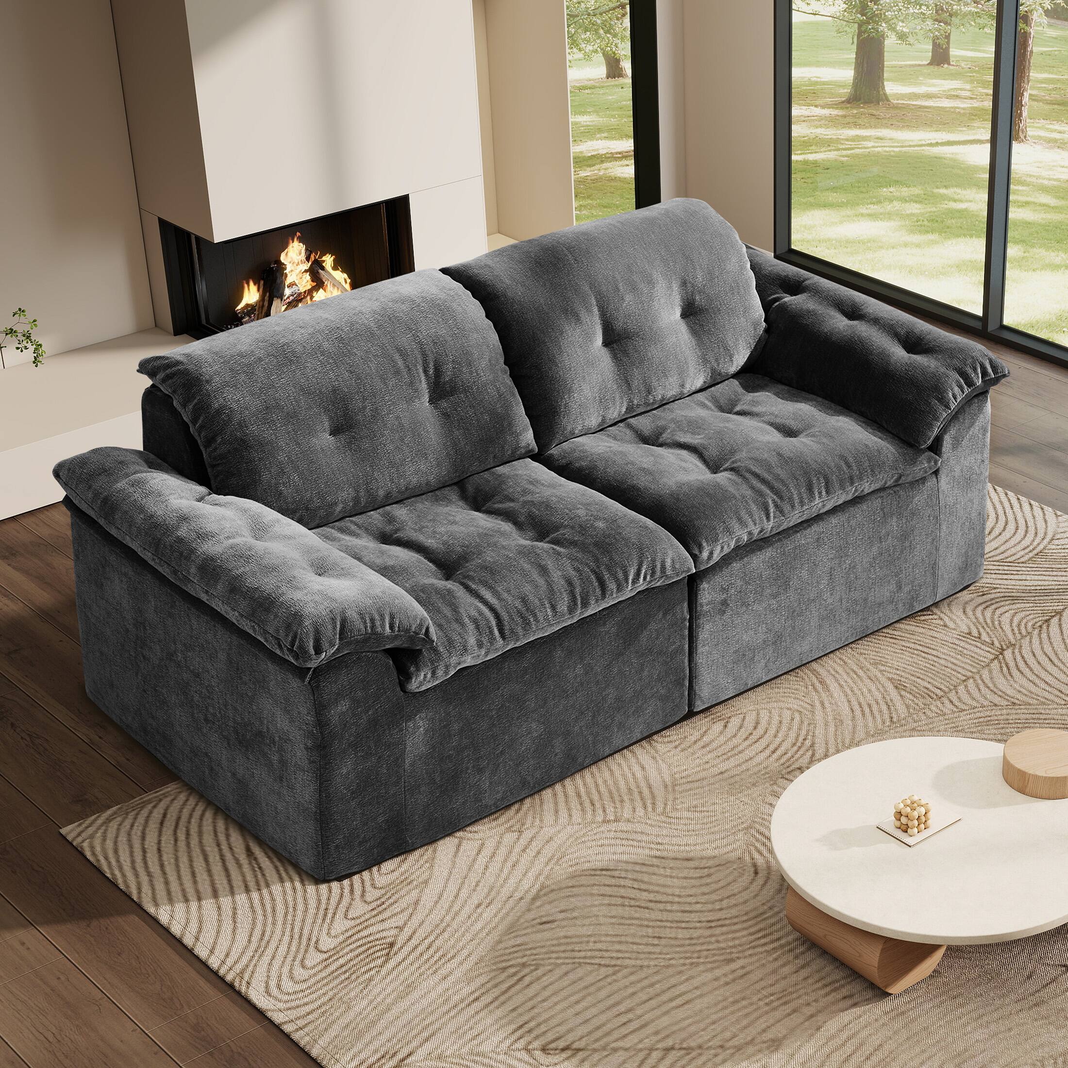 Left. Anysun - Anysun 78" Modular Cloud Design Boneless Cushioned Chenille Fabric Loveseat Sofa with Memory Foam - Dark Gray.
