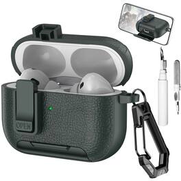 Dteck - Case for Apple Airpods Pro 2nd Gen (2022) with Phone Holder & Keychain,Leather Texture Earbuds Cover for Man Women - Armygreen
