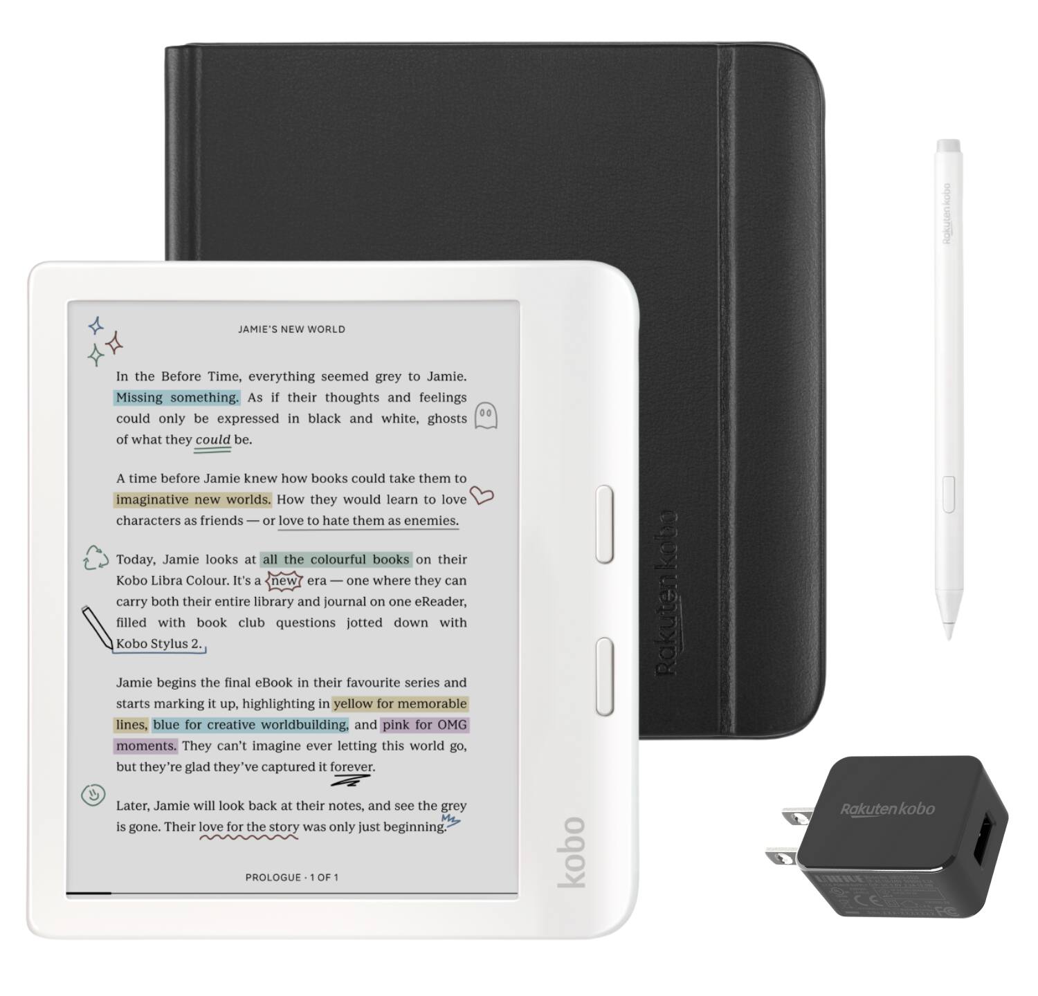 Kobo Libra Colour (White) eReader with White Stylus 2Gen & AC