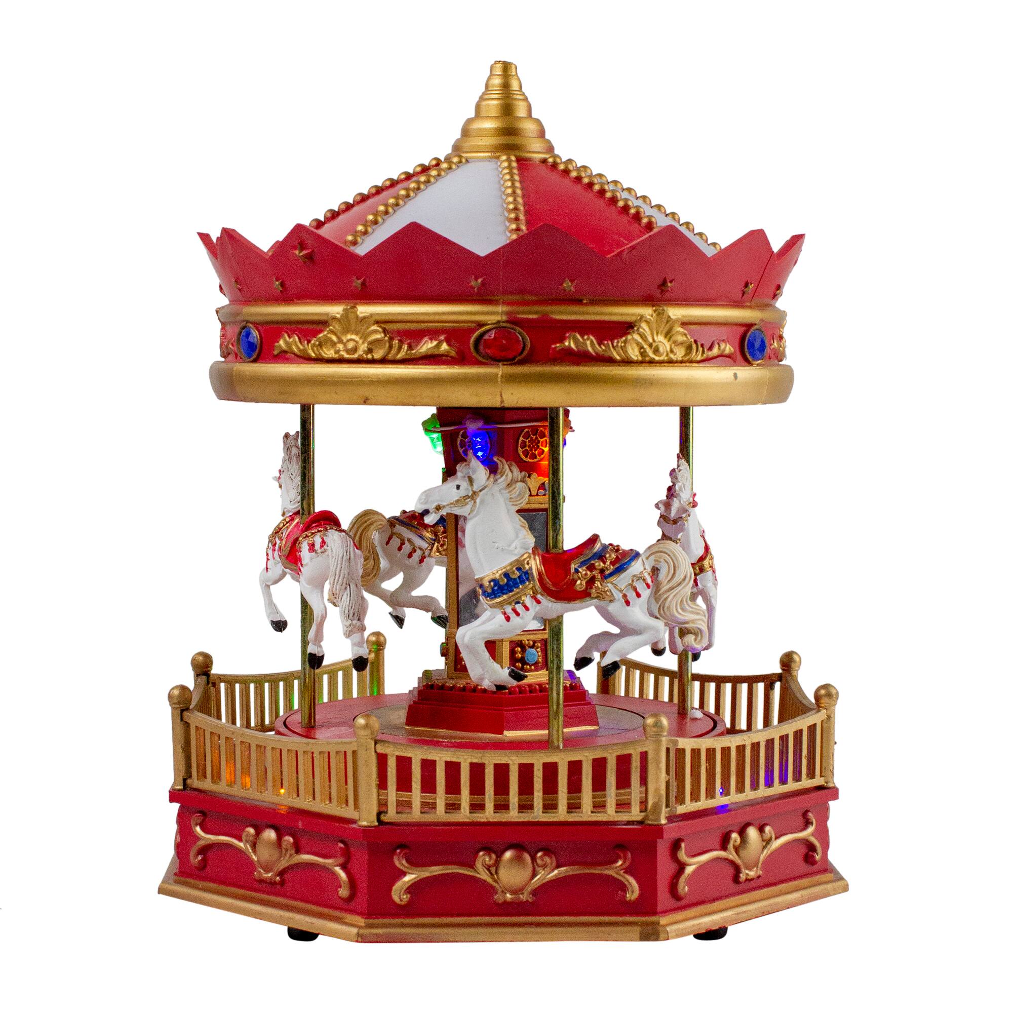Alt View 3. Northlight - LED Lighted Animated and Musical Carousel Christmas Village Display - 9.25" - Red.