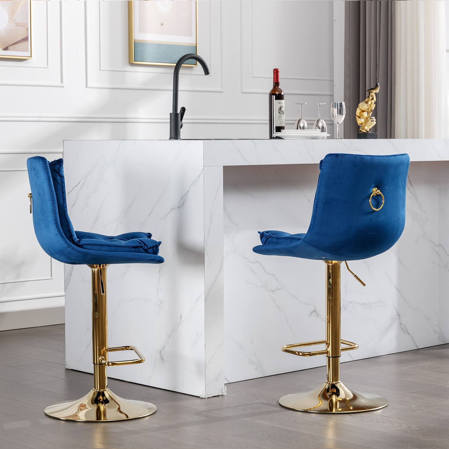 Alt View 1. Trinkets Crazed - Bar Stools Set of 2, Swivel Bar Chairs, Adjustable Barstools Counter Height with Backrest for Kitchen Island - Blue.