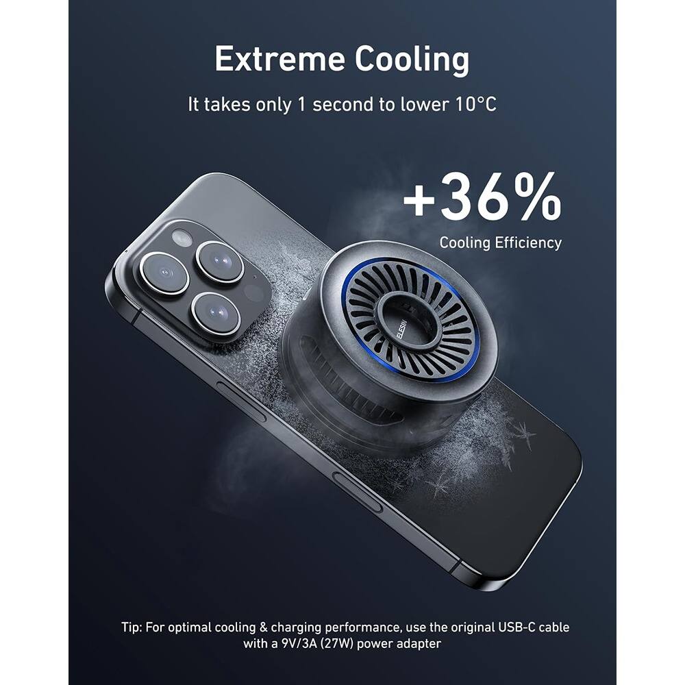 Extreme Cooling  
It takes only 1 second to lower 10°C  

+36%  
Cooling Efficiency  

Tip: For optimal cooling & charging performance, use the original USB-C cable with a 9V/3A (27W) power adapter
