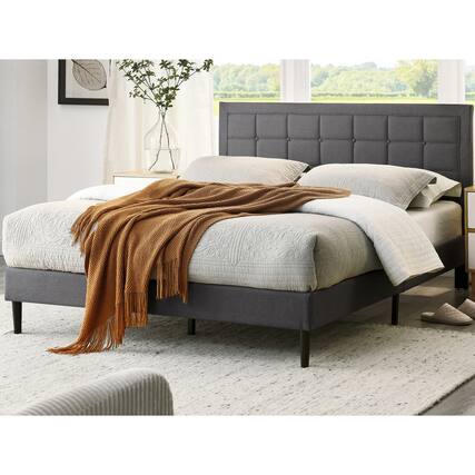 Front. Decoro - DeCoro Mornington Upholstered 2.0 Platform Bed w/ Metal Frame, Light Grey, King - Grey.