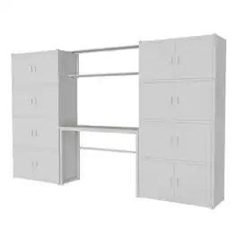 Fleximounts - 5-Shelf Heavy-Duty Garage Cabinet & Workstation System with Side Pegboards, 120"W x 71"H x 16"D - White
