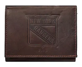 Rico Industries - New York NY Rangers NHL Distressed Look Embossed Logo Dark Brown Leather Trifold Wallet - Multi