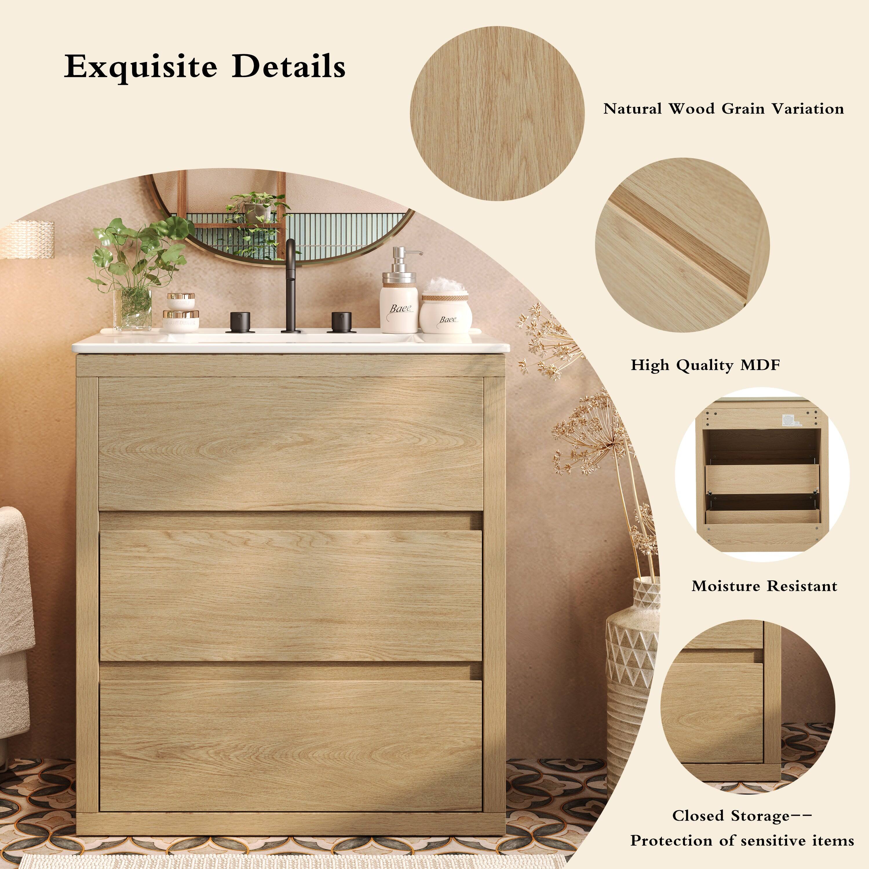 Exquisite Details

Natural Wood Grain Variation

High Quality MDF

Moisture Resistant

Closed Storage -- Protection of sensitive items