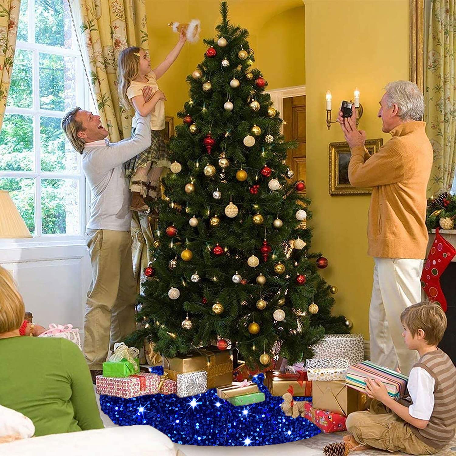 Alt View 3. Paradigms Interiors - Christmas Tree Skirt Large Skirts Round Sequin Sparkle Shimmer Xmas Sequined Cover For Party Family Indoor ... - Rainbow-21 Inch.