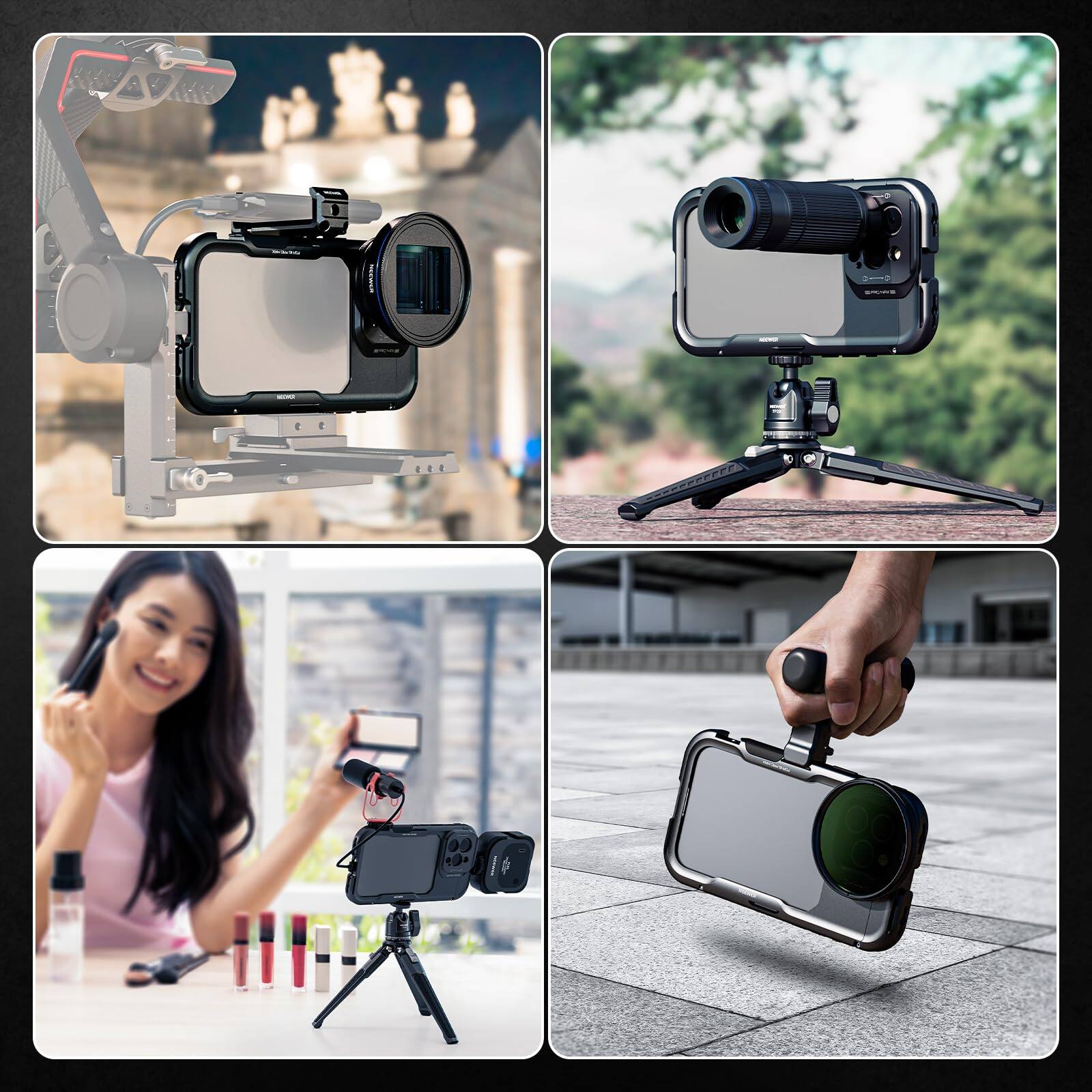 Alt View 4. Neewer - iPhone 16 Pro Max Video Cage - with 67mm Filter Adapter & 17mm Lens Mount for Moment Lenses - Black.