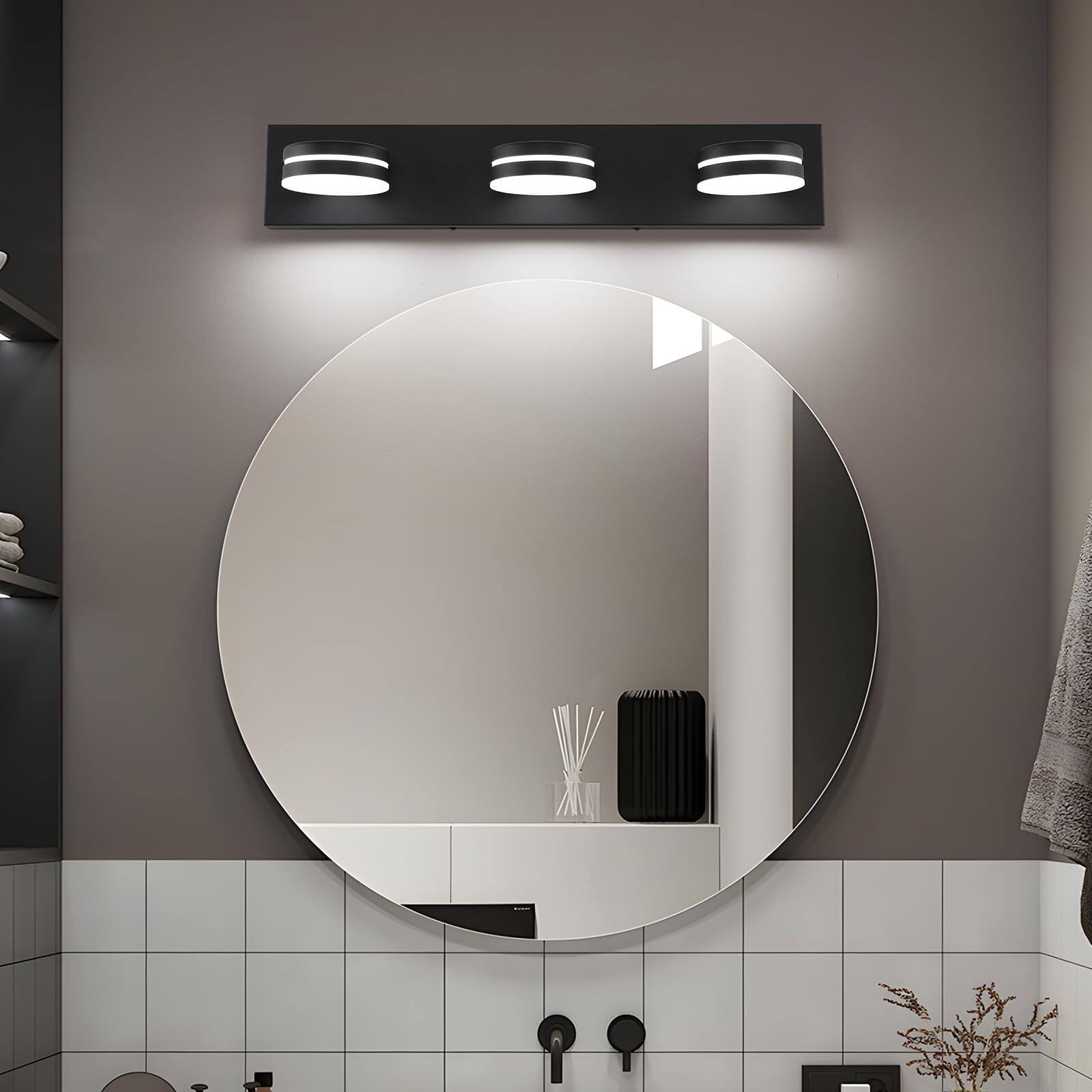 Left. Comfort Essence - Bathroom Vanity Light Over Mirror Matte Led Lighting Fixtures Modern Wall With rotating Lamp Head - Matte Black-Dimmable 5-Light,40Inch.