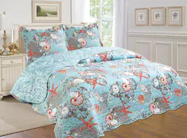 J&V TEXTILES - Coastal Reversible Quilt Set - Blue