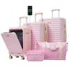 Front. Ecooso - 5-Piece Expandable ABS Spinner Luggage Set with TSA Lock, USB Port Carry-On, Cup Holder, Duffel, and Toiletry Bag - Pink.