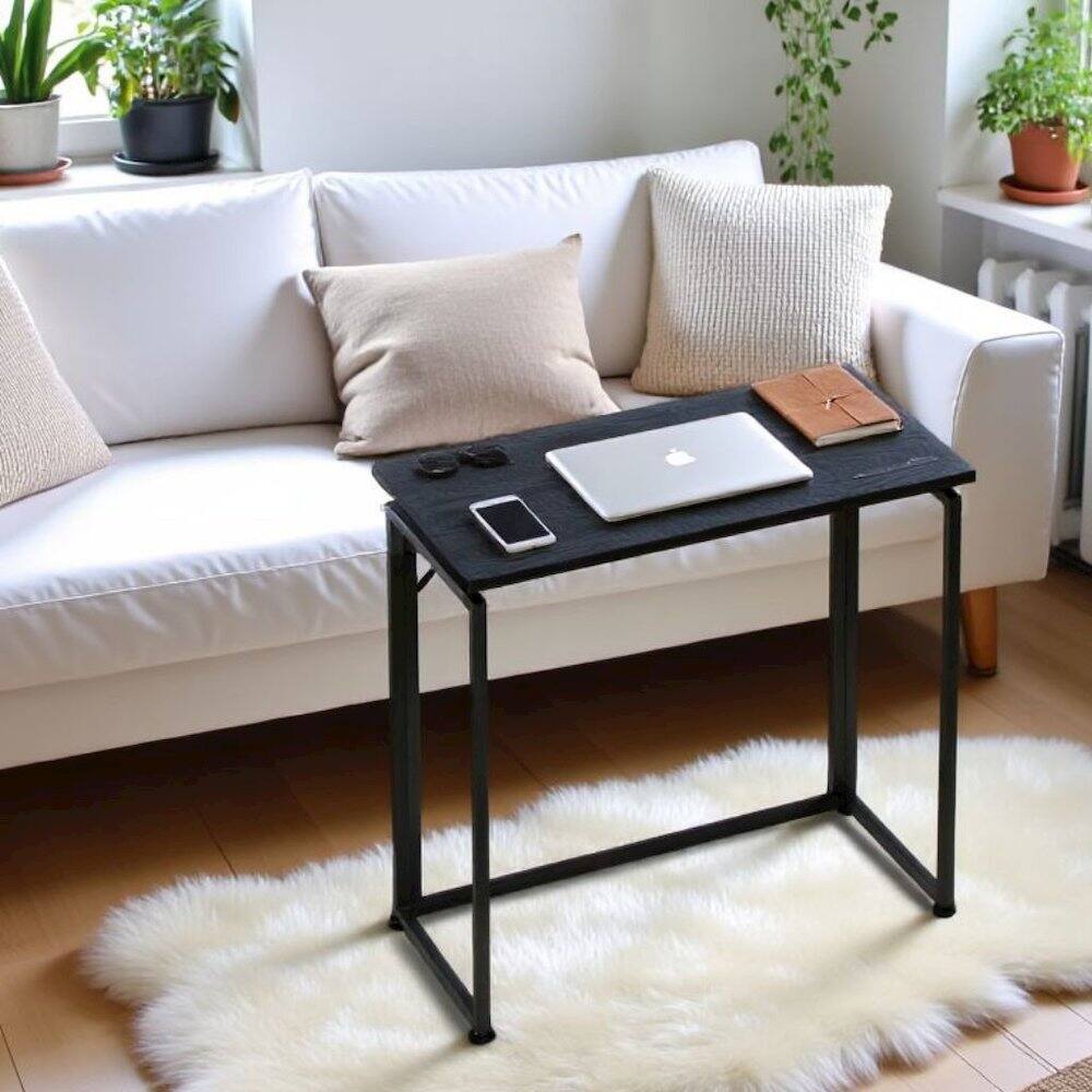 Alt View 6. FurniFact - Compact Folding Table With Metal Frame, Black Office Writing Desk For Home - Black.