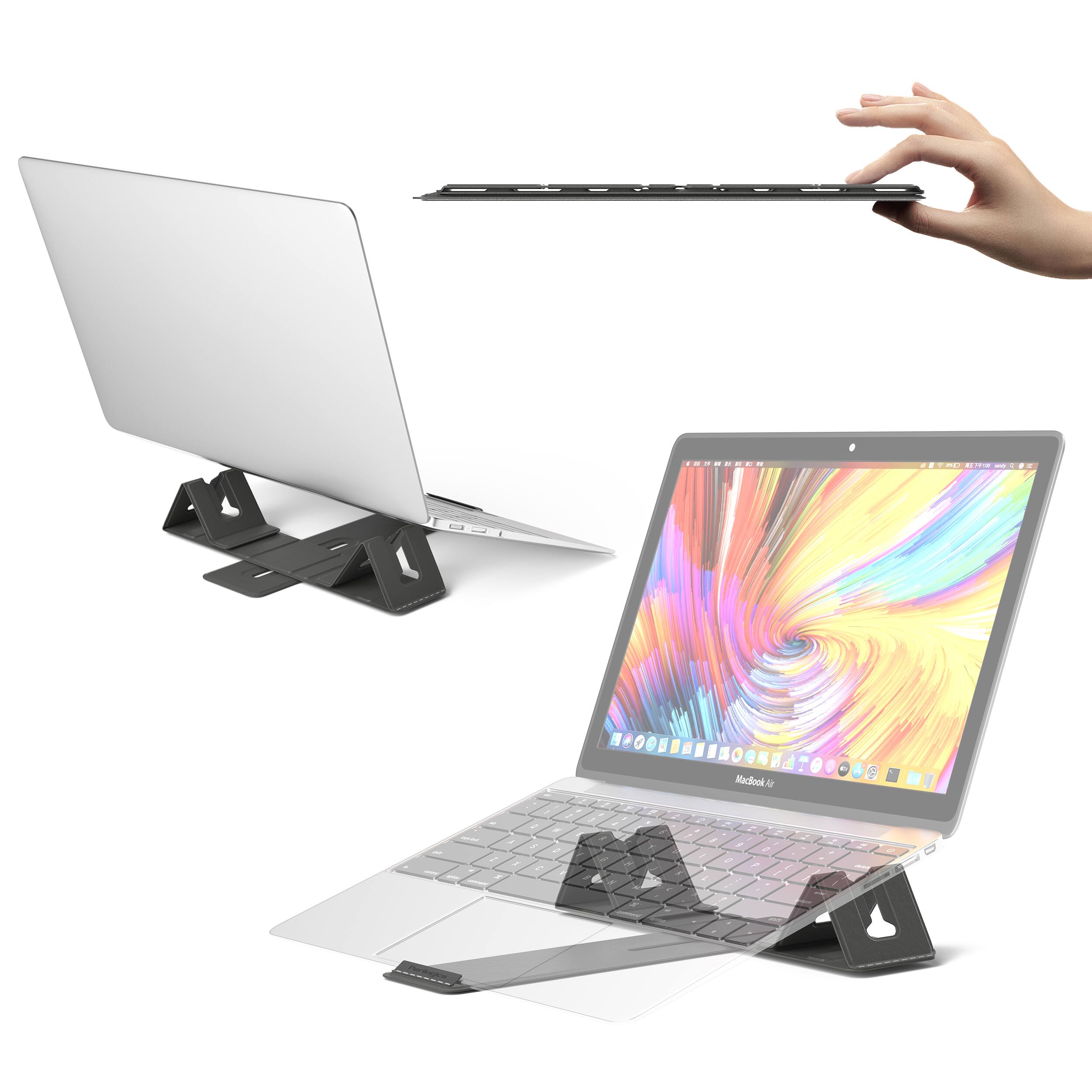 Perilogics - Magnetic Adjustable Travel Laptop Stand – Foldable Riser with Height Adjustability, Ergonomic Viewing Angles, and Coolin - Dark Gray