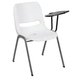 Emma + Oliver - Ergonomic Shell Chair with Left Handed Flip-Up Tablet - Tablet Arm Desk - White