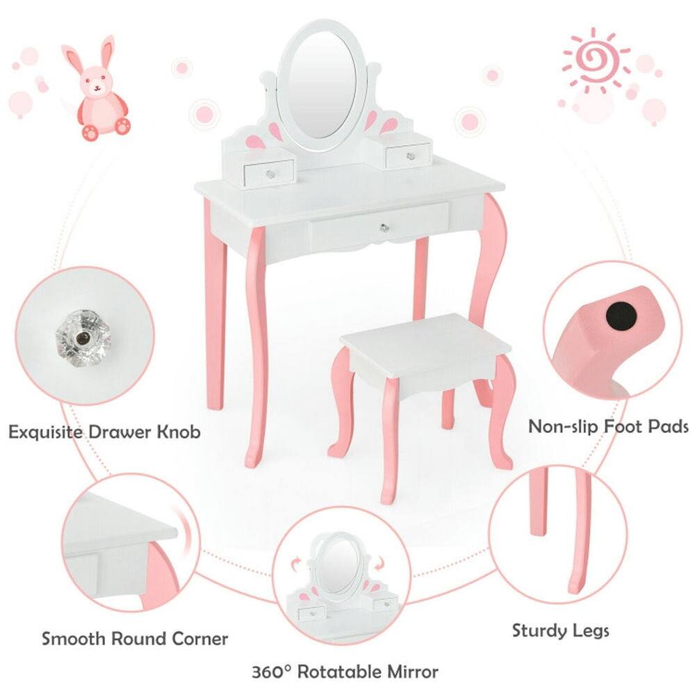 Exquisite Drawer Knob  
Non-slip Foot Pads  
Smooth Round Corner  
Sturdy Legs  
360° Rotatable Mirror
