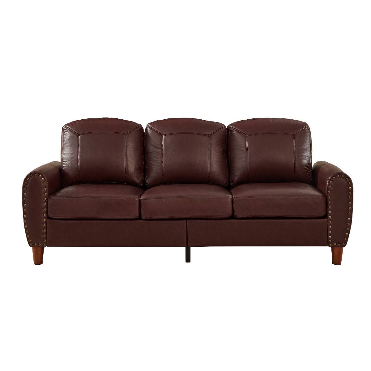 Alt View 6. Ropilly - Ropilly 81.5 Inch Faux Leather Sofa, Burgundy 3 Seat Rolled Arm Couch with Solid Wood Legs - Burgundy.
