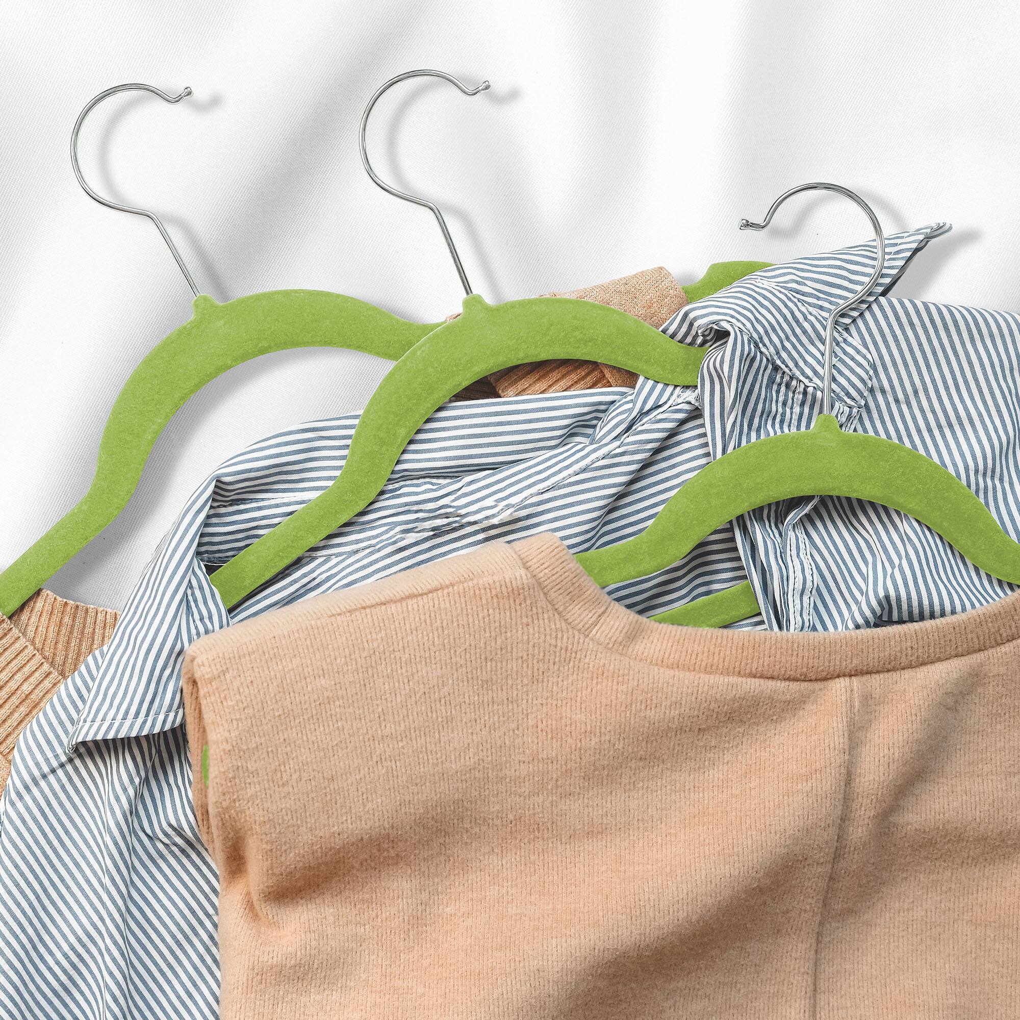 Alt View 5. Casafield - 50 Velvet 14-in Kid's Hangers - Lime Green.