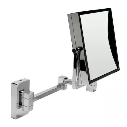 Front. Alfi - 8" Square Wall Mounted 5x Magnify Cosmetic Mirror - Silver.