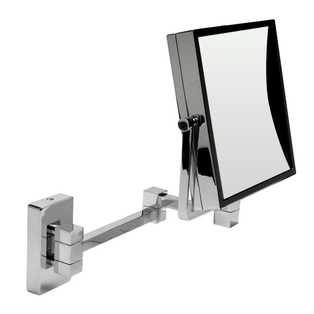 Front. Alfi - 8" Square Wall Mounted 5x Magnify Cosmetic Mirror - Silver.